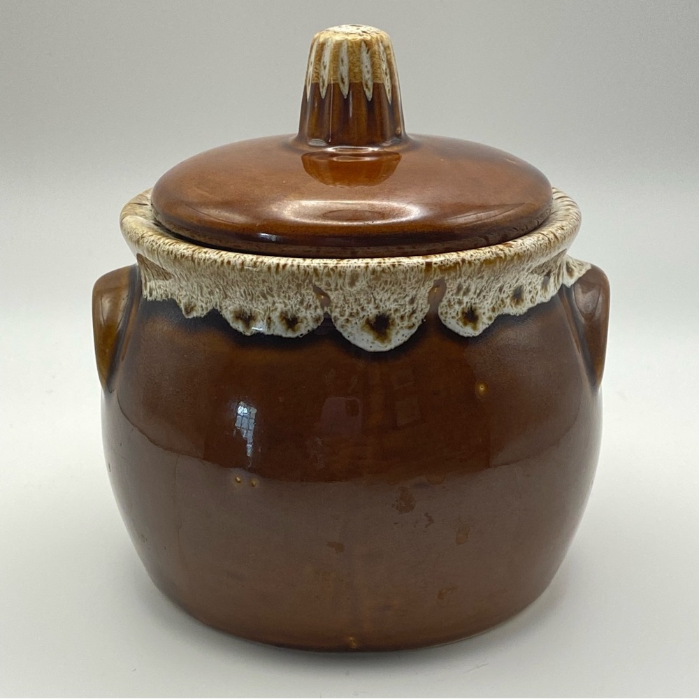 Vintage Hull Brown Drip Ceramic Lidded Sugar Bowl or Single Bean Pot Ovenproof